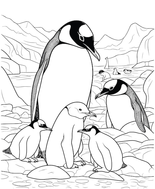 Premium vector penguin coloring page realistic