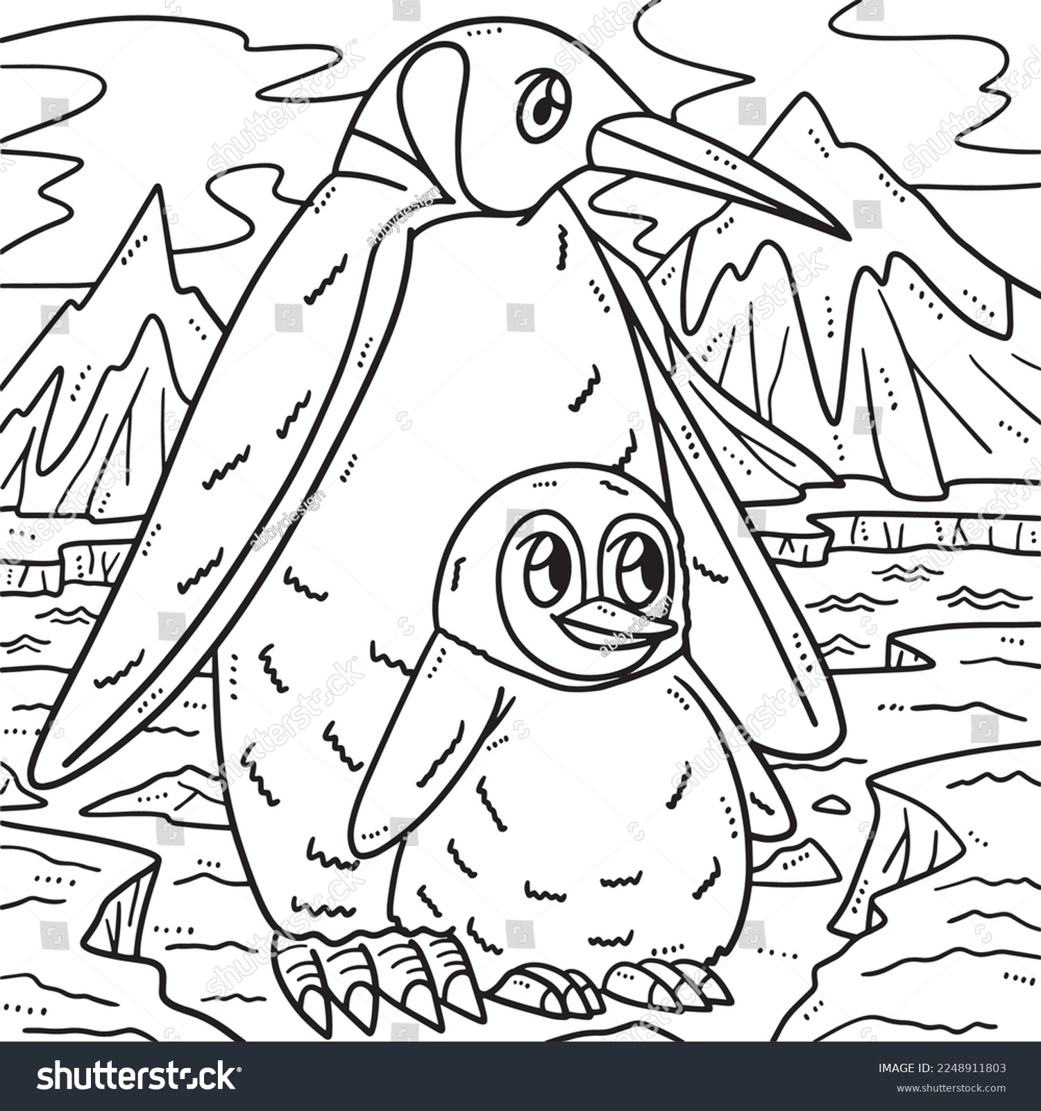 Mother penguin baby penguin coloring page stock vector royalty free