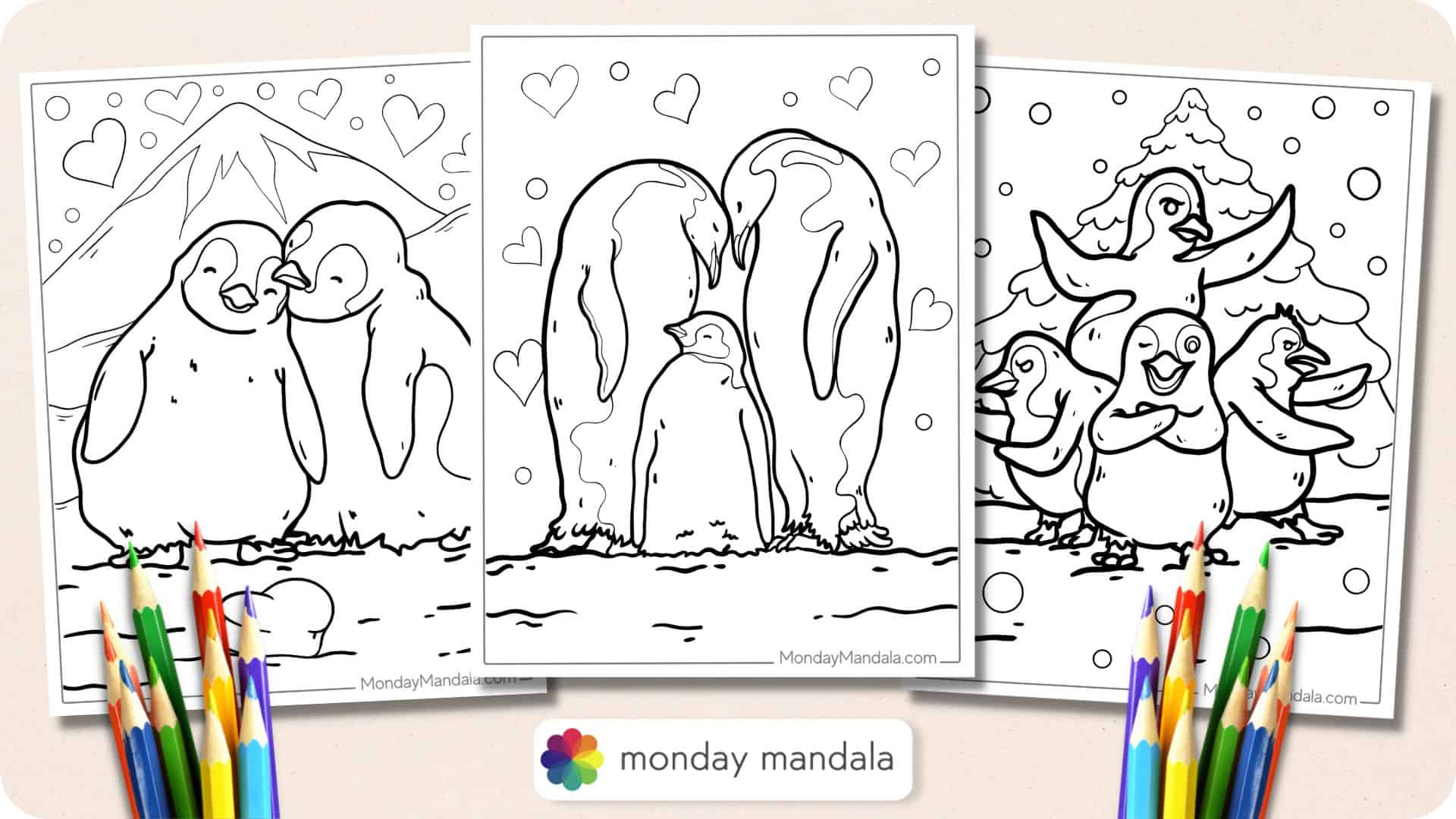 Penguin coloring pages free pdf printables