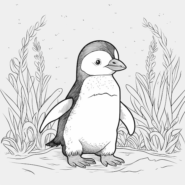 Premium vector sketch hand drawn single line art coloring page line drawing penguin day