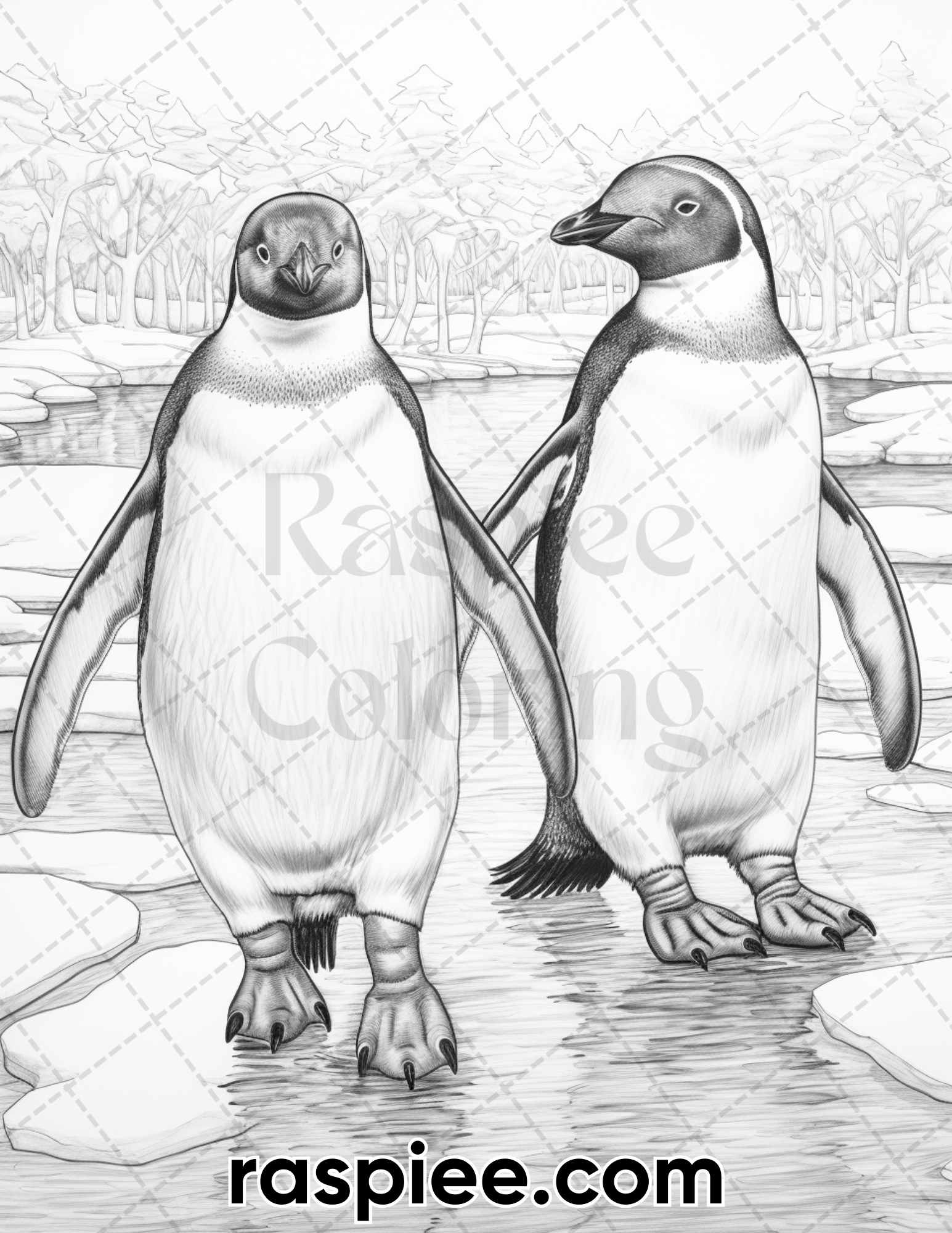 Winter wildlife grayscale coloring pages for adults printable pdf â coloring