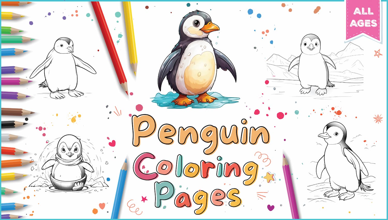 Penguin coloring pages for kids adults