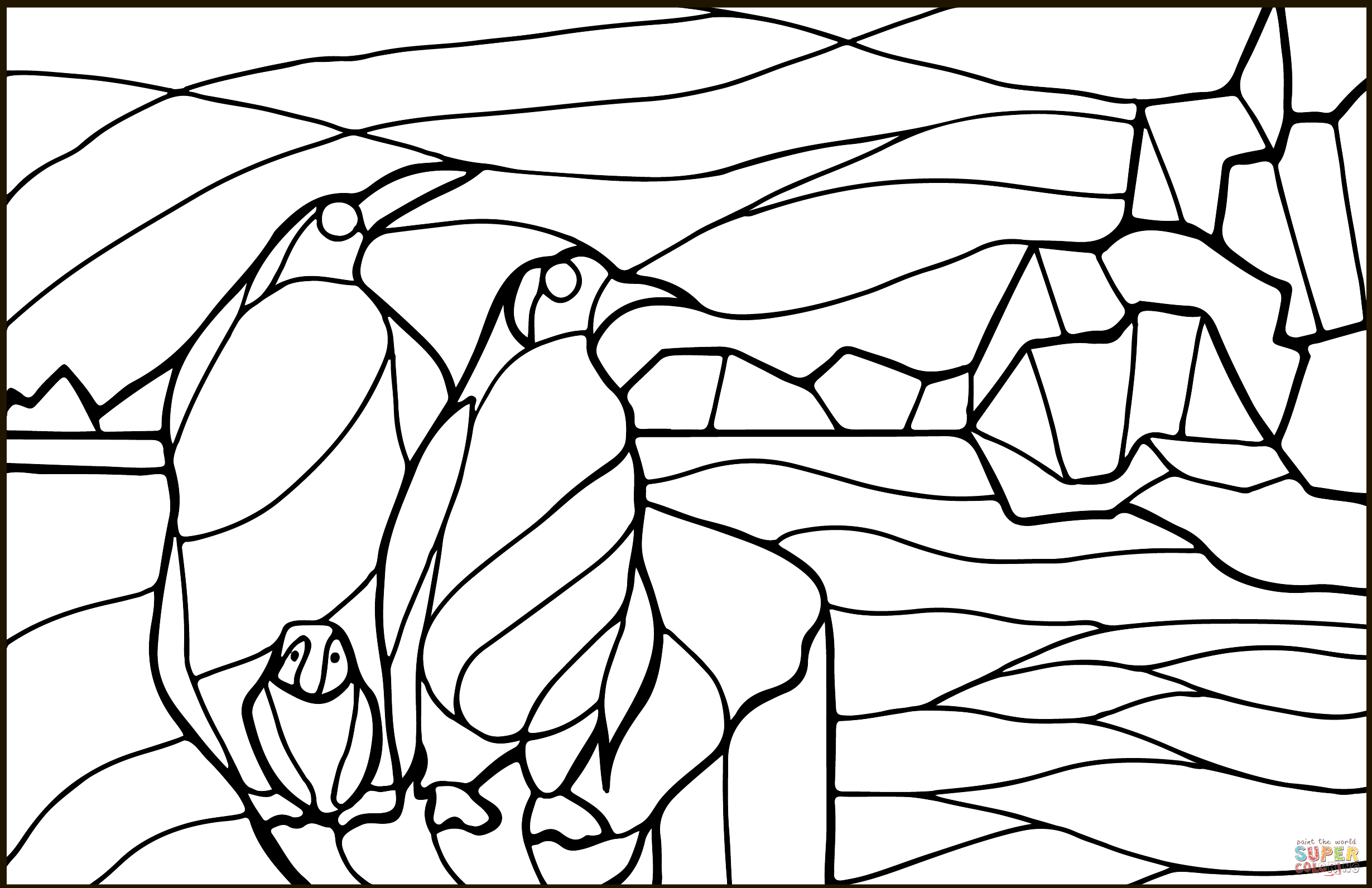 Pinguins stained glass coloring page free printable coloring pages