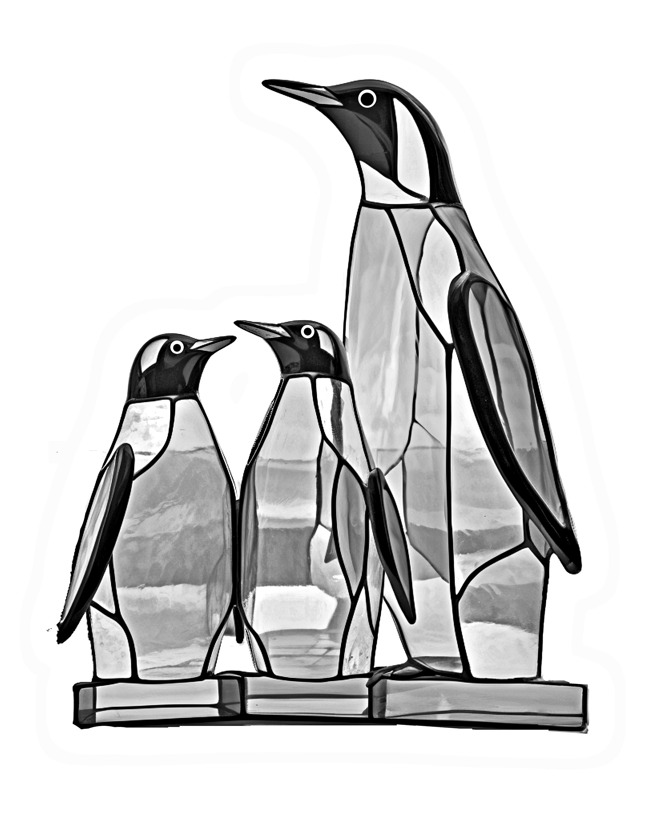 Penguin family stained glass pattern print download digital