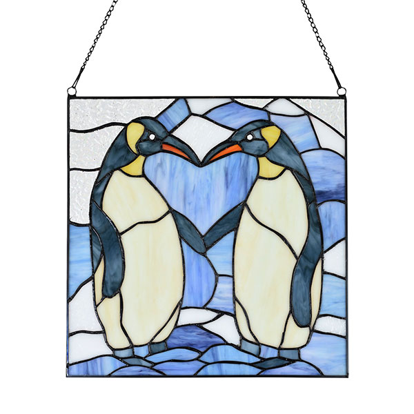 Penguin pals stained glass window panel