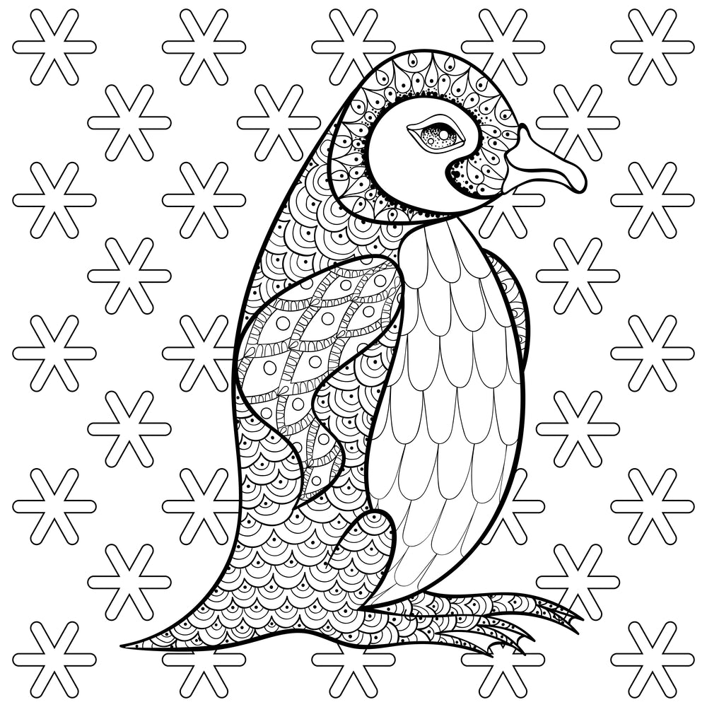 Penguin with snowflakes coloring page decal â