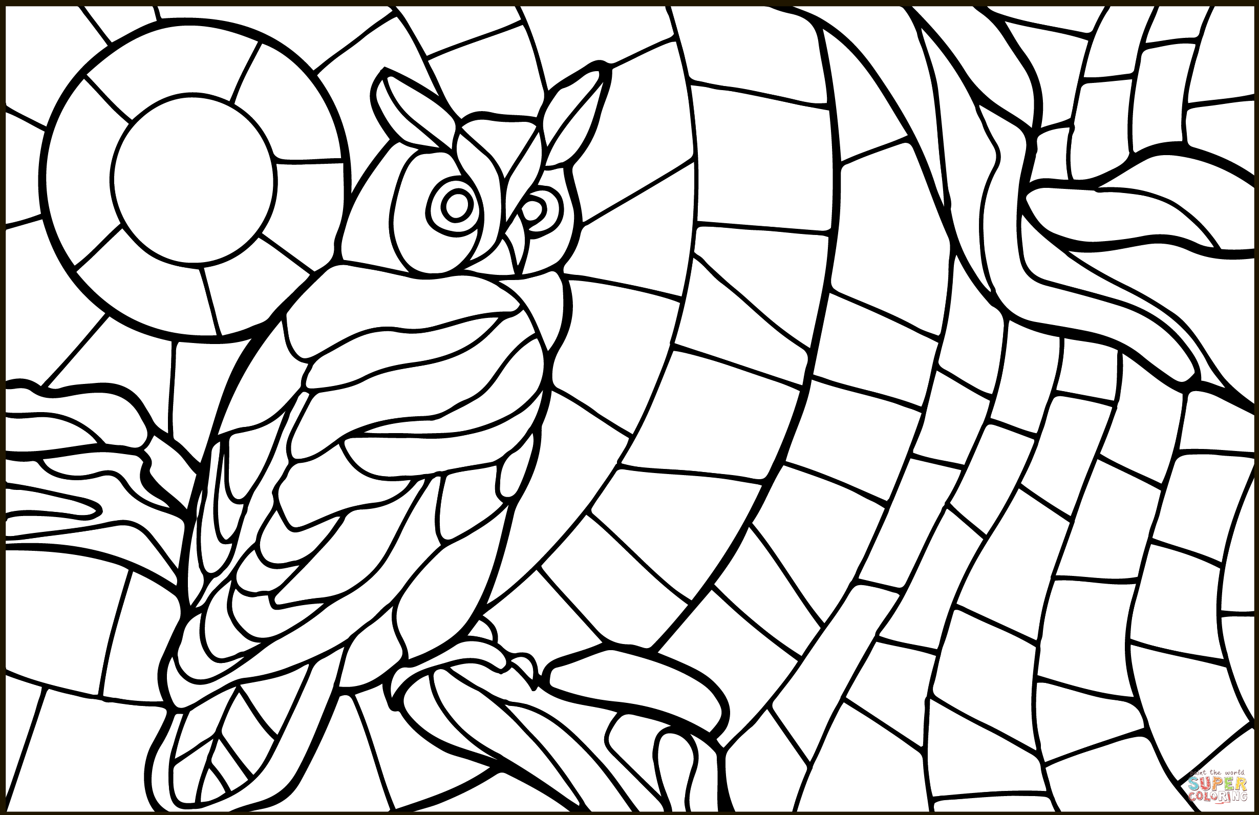 Owl stained glass coloring page free printable coloring pages