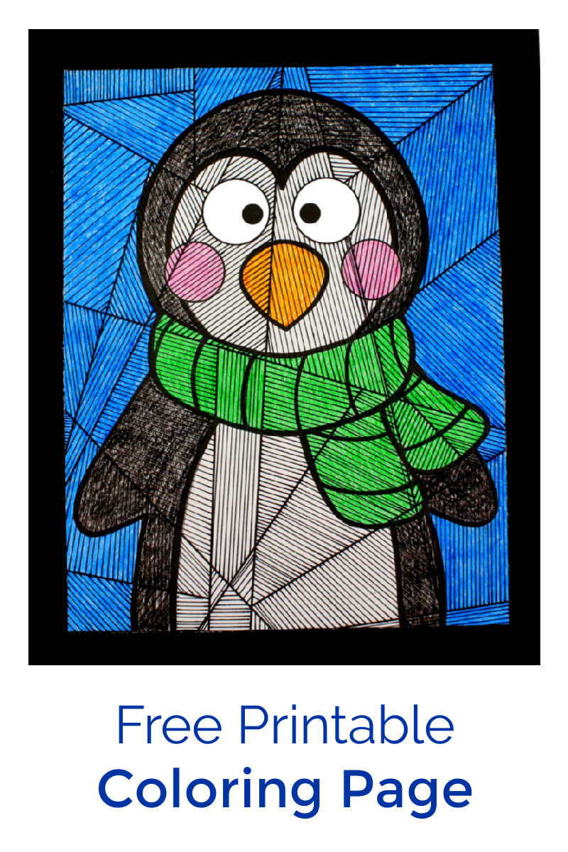 Penguin line study coloring page