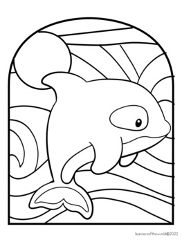 Arctic animals stained glass window art coloring pages by learners of the world