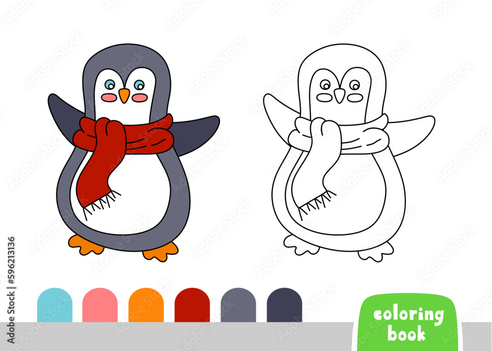 Penguin coloring book for kids page for books magazines doodle vector illustration template vector