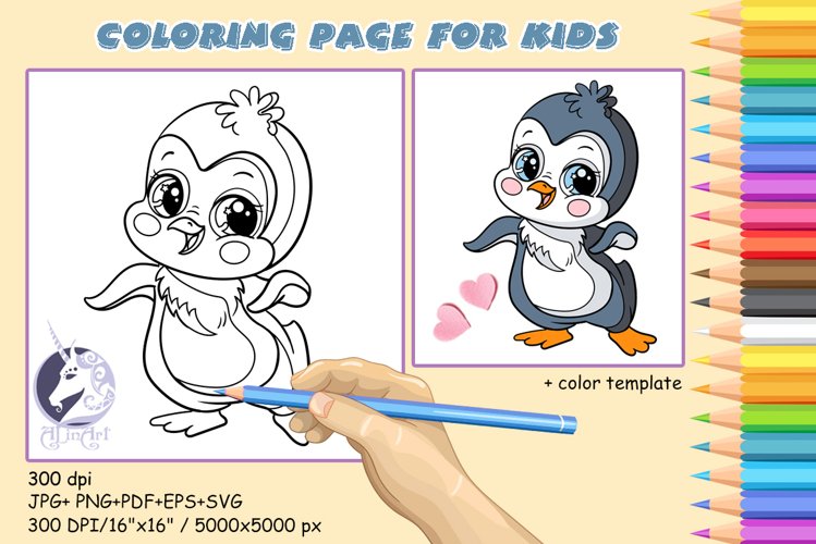 Cute penguin coloring page for kids