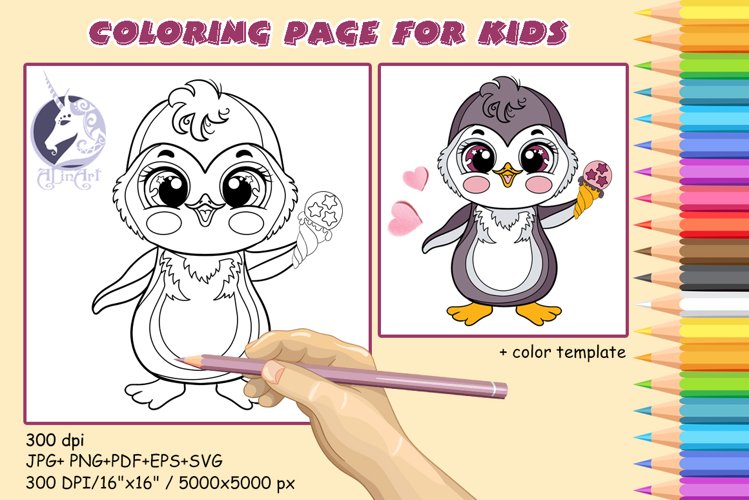 Cute penguin coloring page for kids