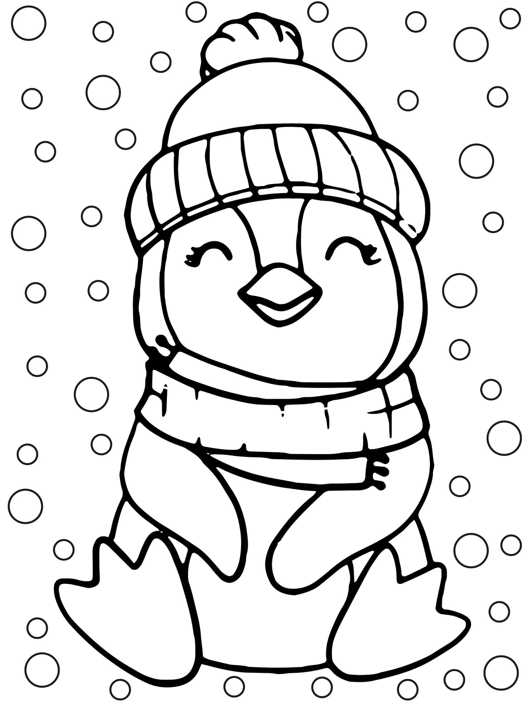 Penguin sitting in winter coloring page