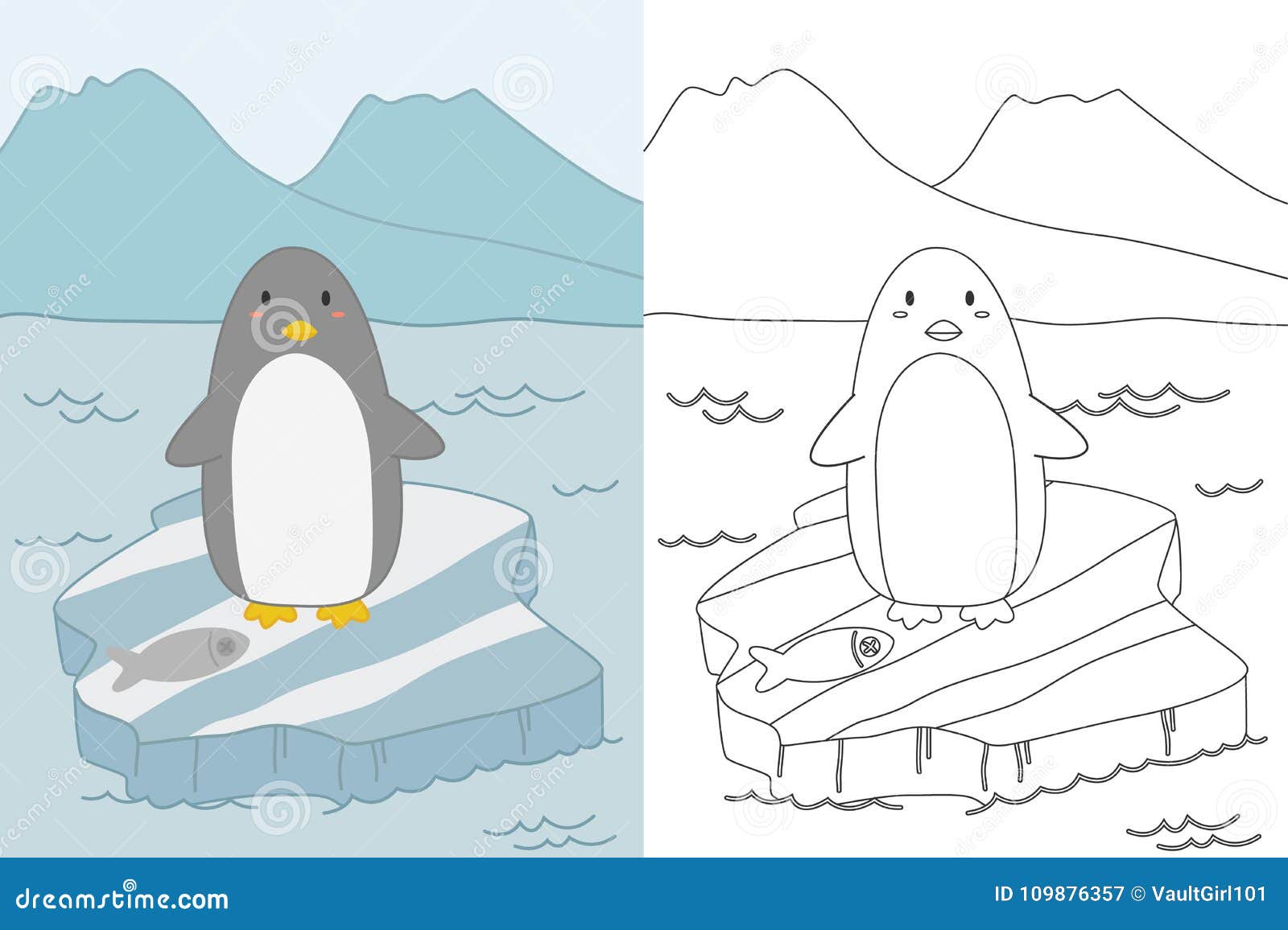 Penguin on ice floe coloring page template vector stock vector