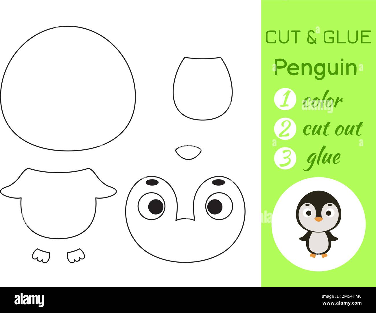 Color cut and glue paper little penguin cut and paste crafts activity page educational game for preschool children diy worksheet kids logic game stock vector image art