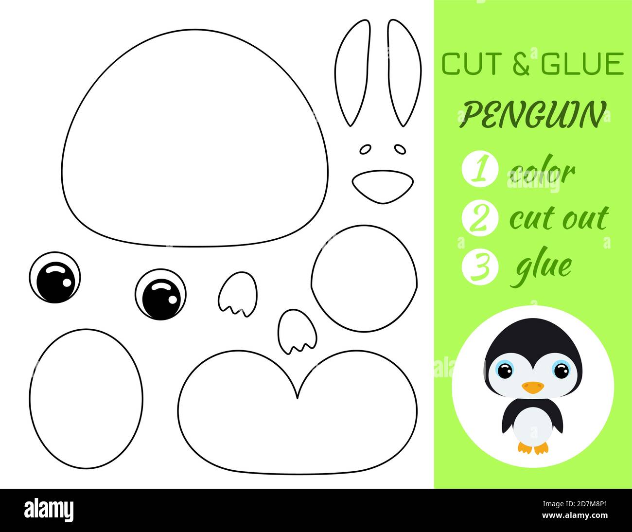 Coloring book cut and glue baby penguin educational paper game for preschool children cut and paste worksheet color cut parts and glue on paperca stock vector image art