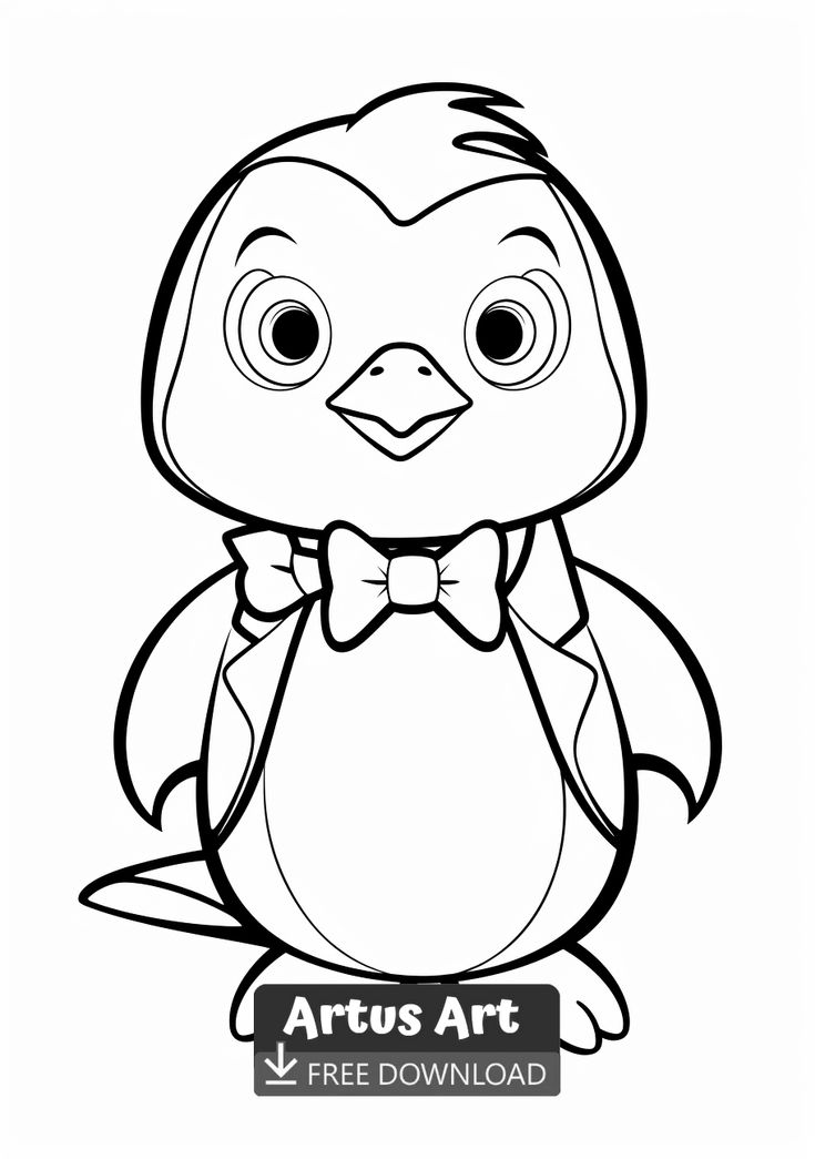 Pengu with bowtie colorg page bird colorg pages monster colorg pages unicorn colorg pages