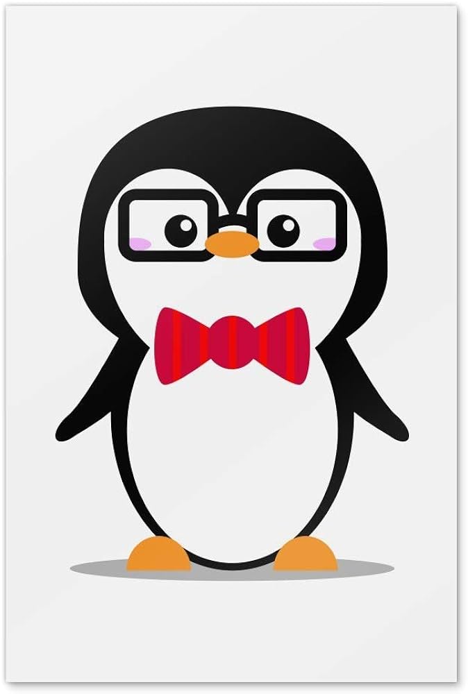 Cartoon penguin with bow tie and glasses home business office sign home kitchen