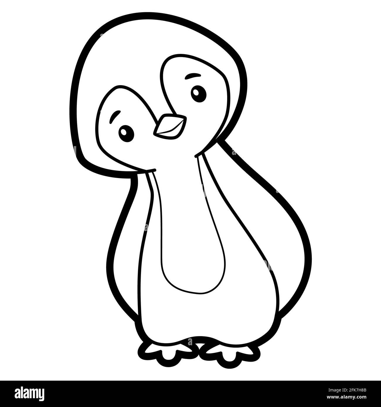 Black white cartoon drawing penguin hi