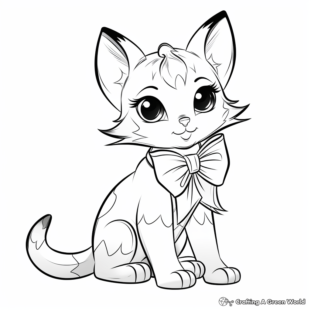 Cat with bow coloring pages