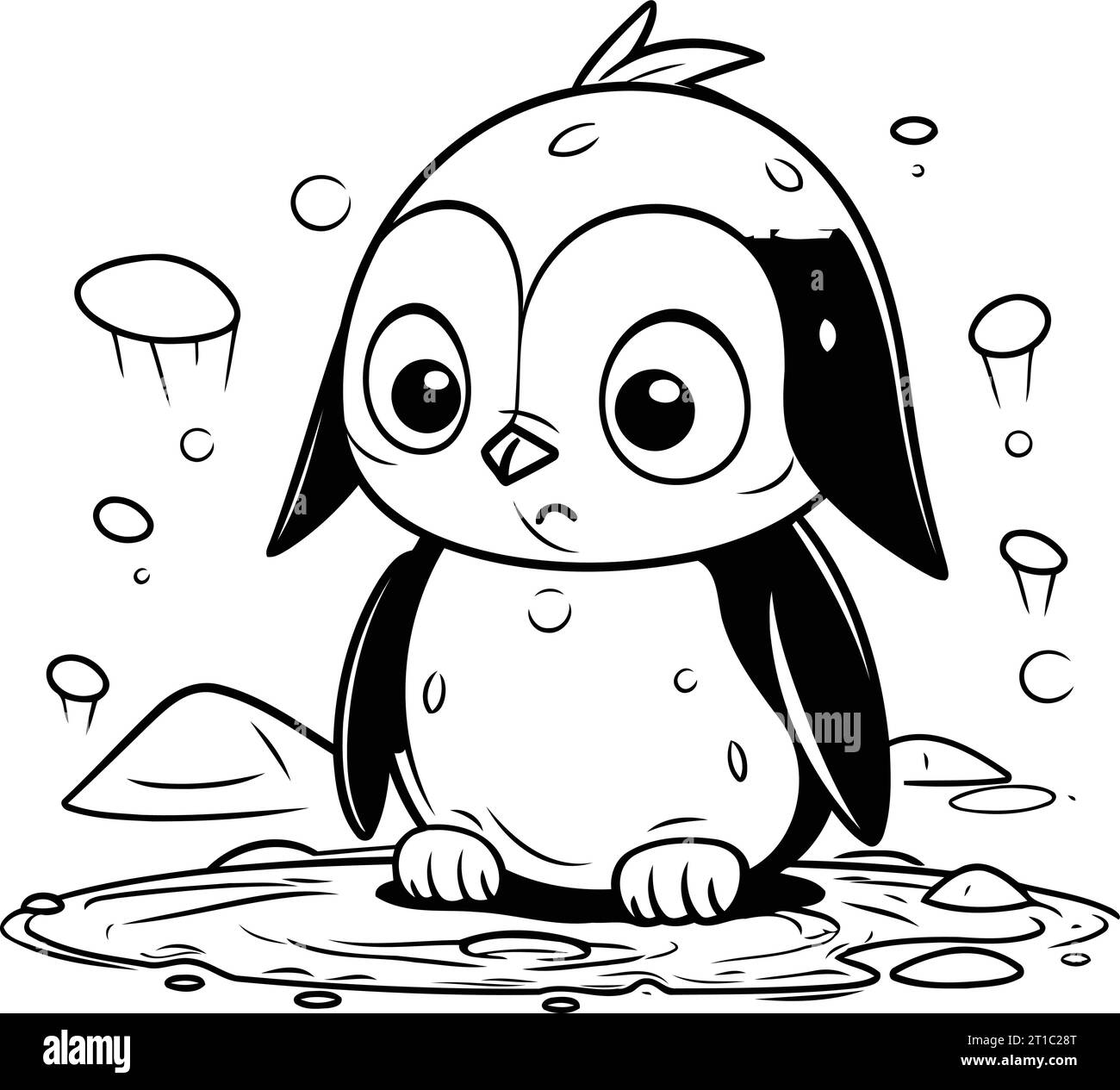 Black white cartoon drawing penguin hi