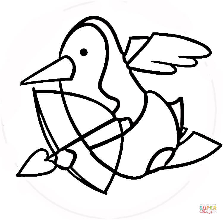 Penguin the cupid coloring page free printable coloring pages