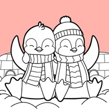 Valentines day penguins coloring pages