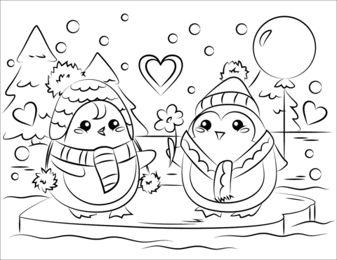 Penguin couple in love coloring page free printable coloring pages