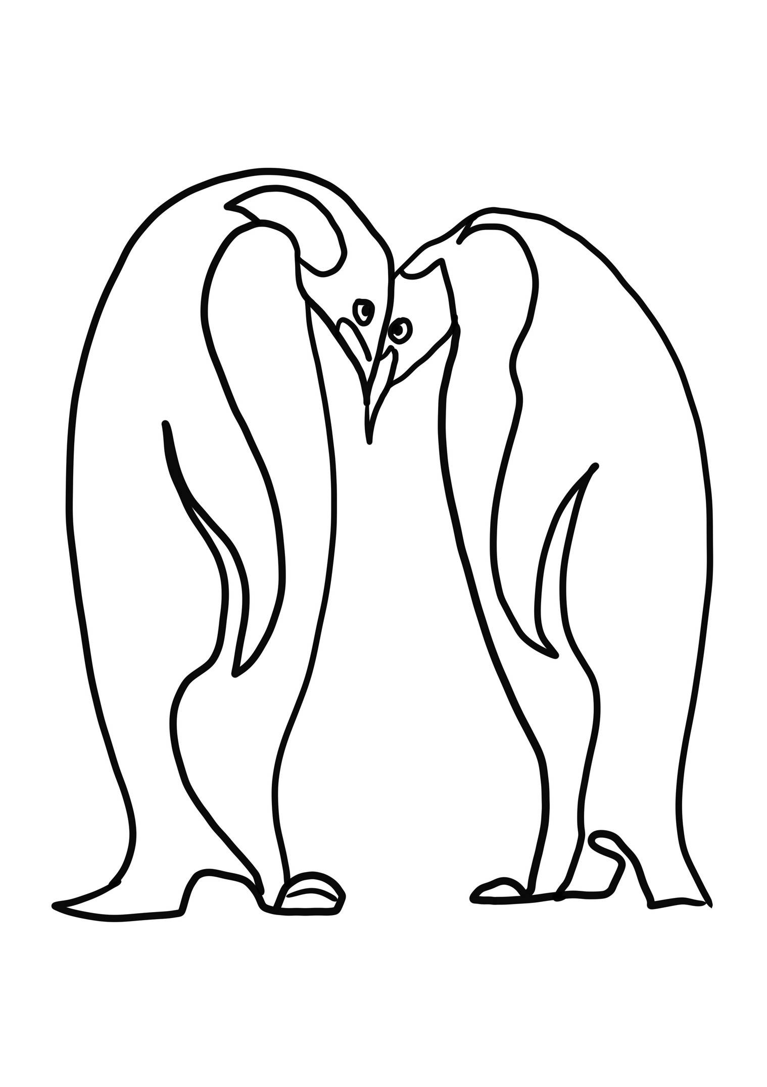 Coloring page of couple of penguins in love