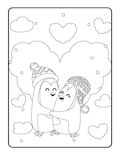 Premium vector christmas winter coloring valentines day coloring pages for kids love coloring page coloring book