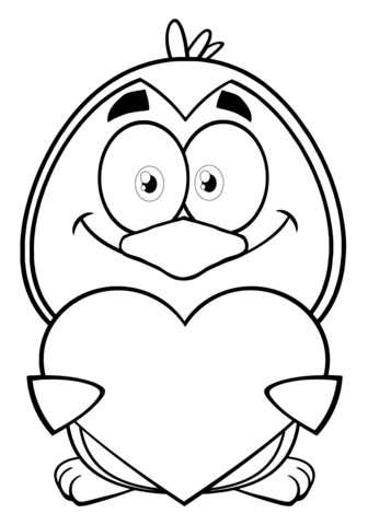 Penguin cartoon character holding a valentine heart coloring page free printable coloring pages