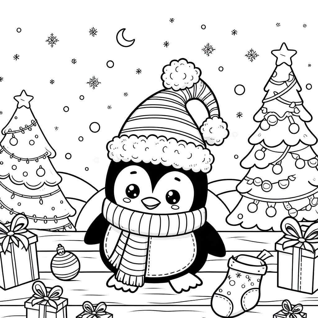 Christmas penguin coloring pages