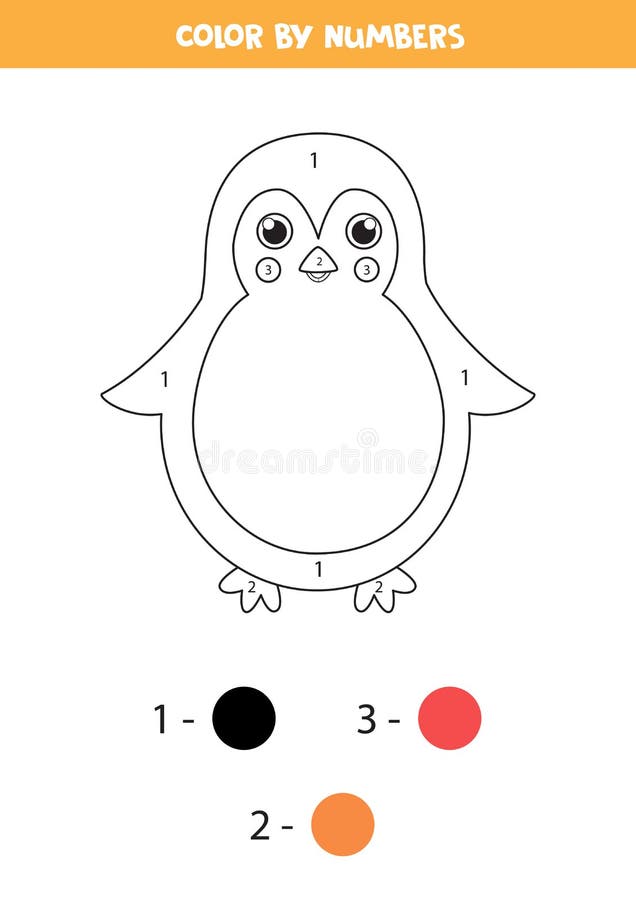 Coloring page by numbers with cute cartoon penguin stock vector