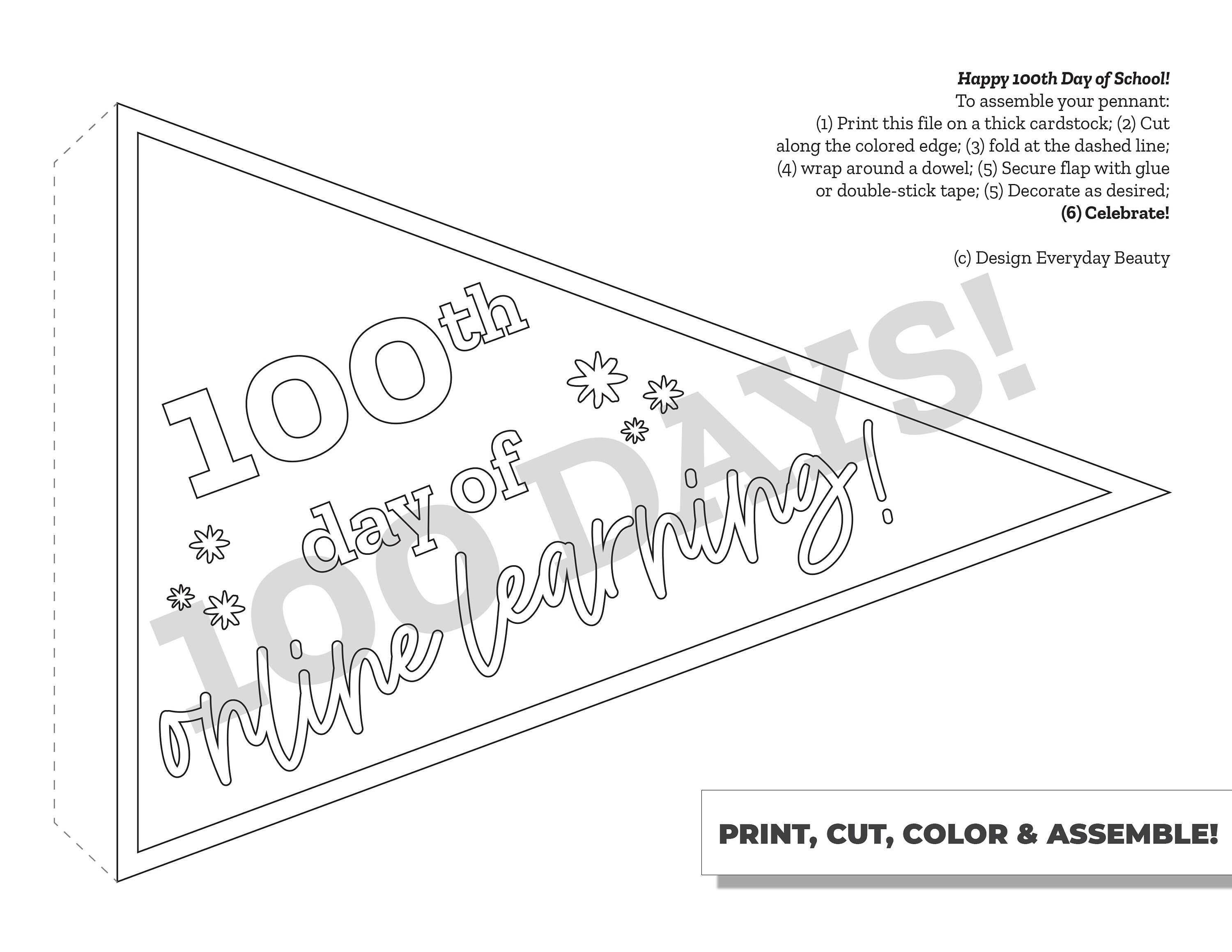 Th day of school pennant flag coloring page activity celebrate days of school printable pennant flags for classroom celebration