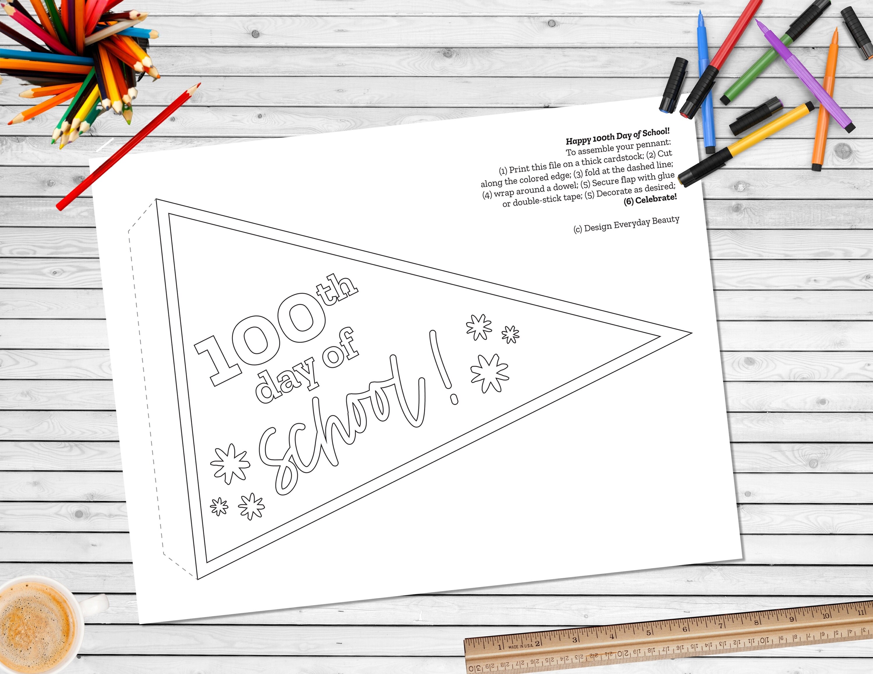 Th day of school pennant flag coloring page activity celebrate days of school printable pennant flags for classroom celebration