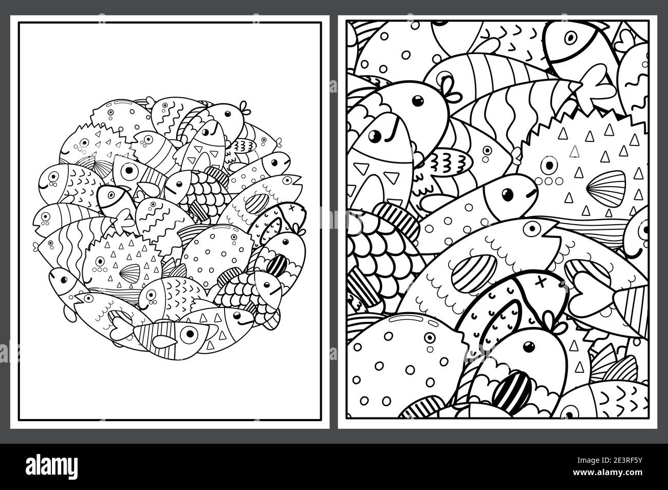 Coloring pages set with cute fish doodle sea animals templates for coloring book stock vector image art
