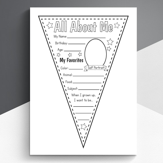 Printable all about me pennant kids diy craft activity about me page meet the student instant download pdf