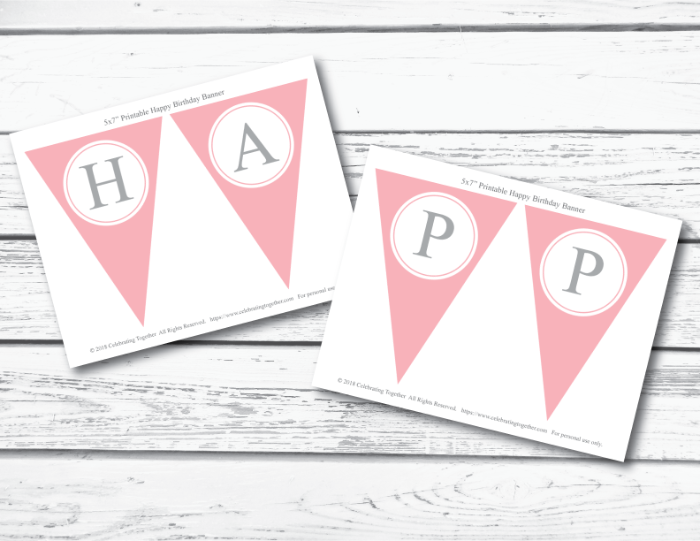 Pink and grey girls printable happy birthday pennant banner â celebrating together