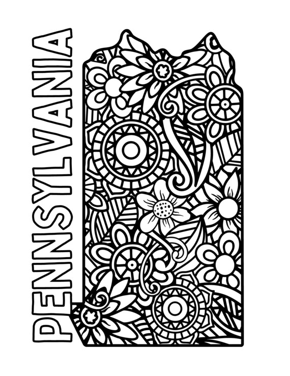 Pennsylvania coloring pages state name floral mandala coloring sheet pdf pages