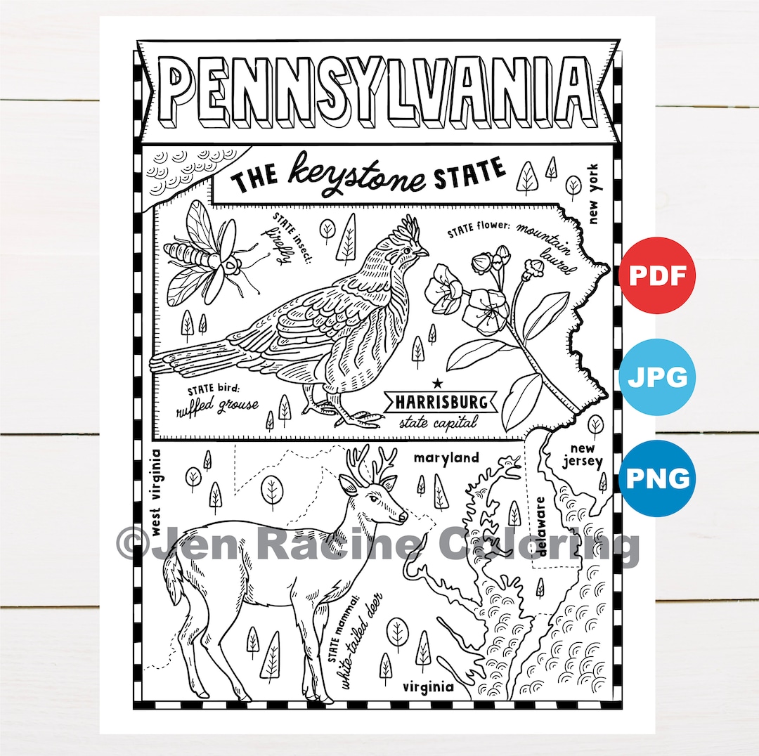 Pennsylvania coloring page united states state map wildlife state symbols flowers coloring pages