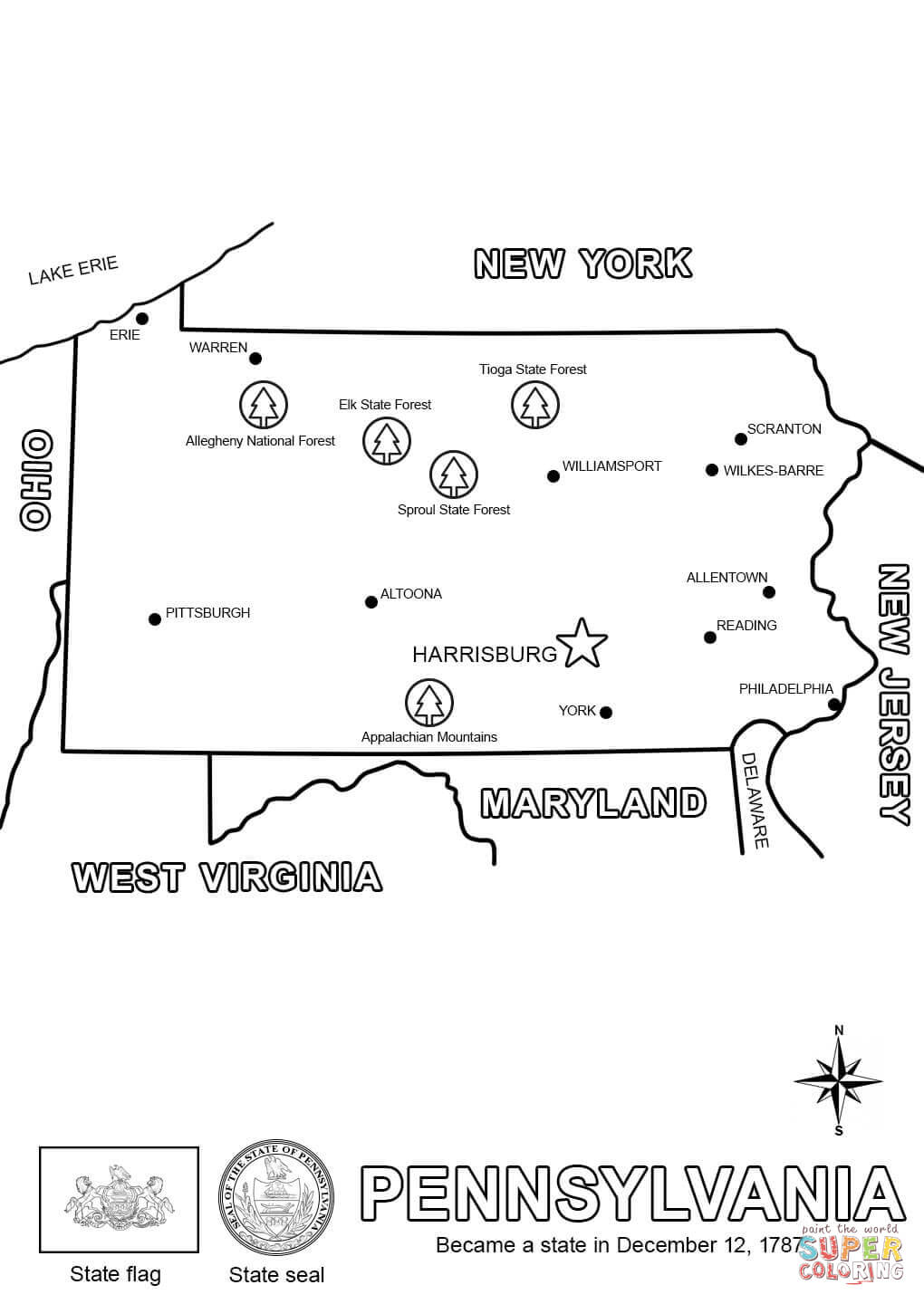 Map of pennsylvania coloring page free printable coloring pages