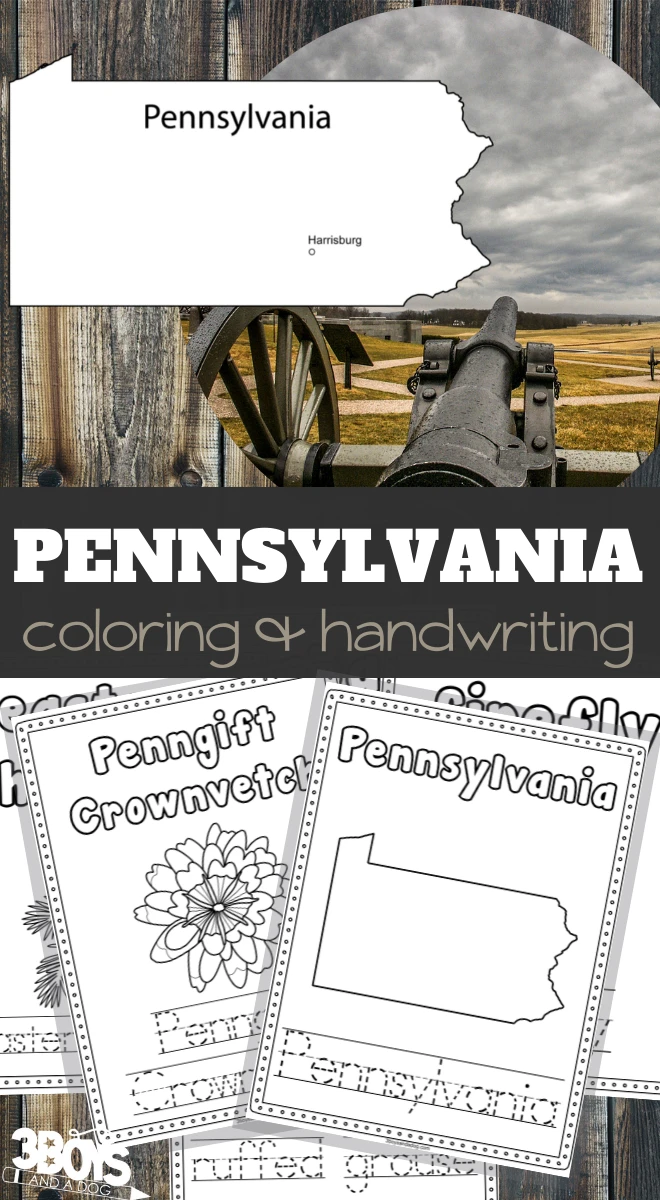 Pennsylvania handwriting and coloring worksheets