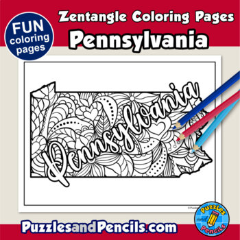 Zentangle pennsylvania coloring pages us states mindfulness activity