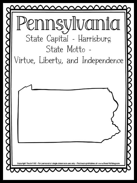 Pennsylvania state outline coloring page free printable â the art kit