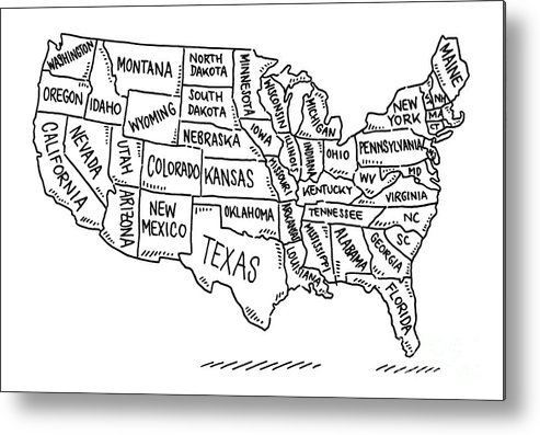 Usa states map drawing metal print by frank ramspott