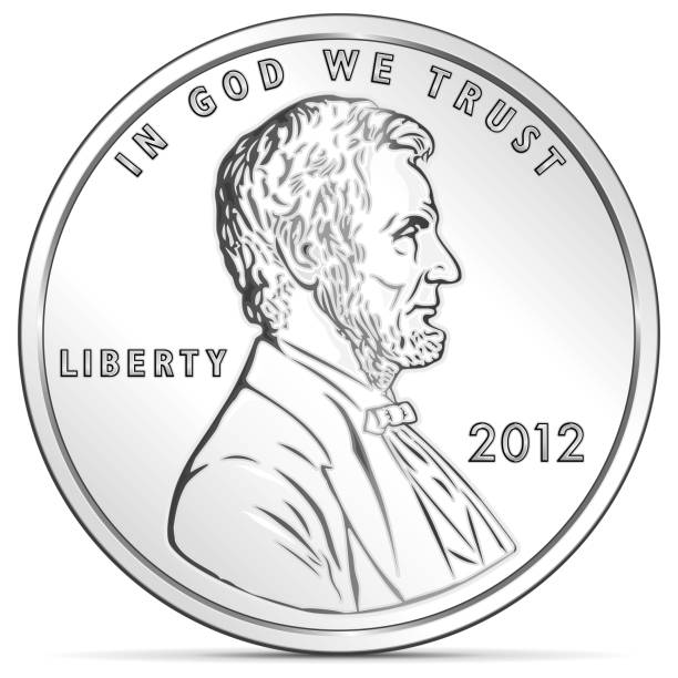 Us cent coin in silver depicting araham lincoln stock illustration