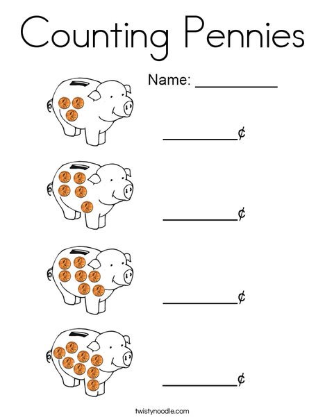 Counting pennies coloring page