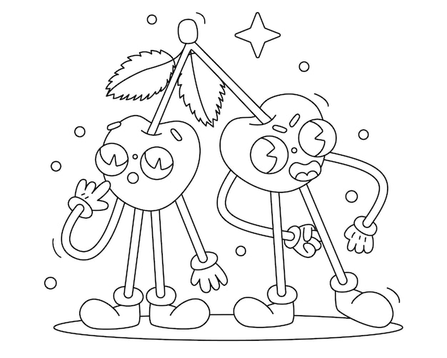 Premium vector vector cute couple of cherries coloring book cartoon isolated on white coloring page outline