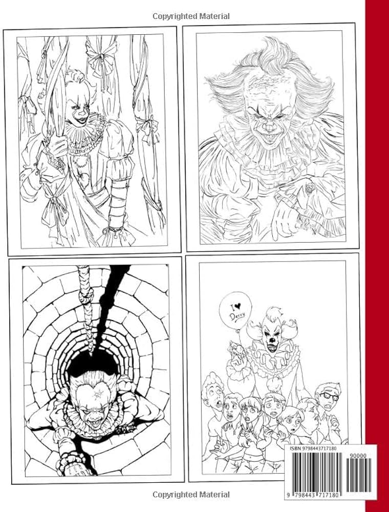 Pennywise coloring book color one of the most horror characters stephen king horror movie with fun easy relaxing coloring pages spooky portraits joycelyn durden books