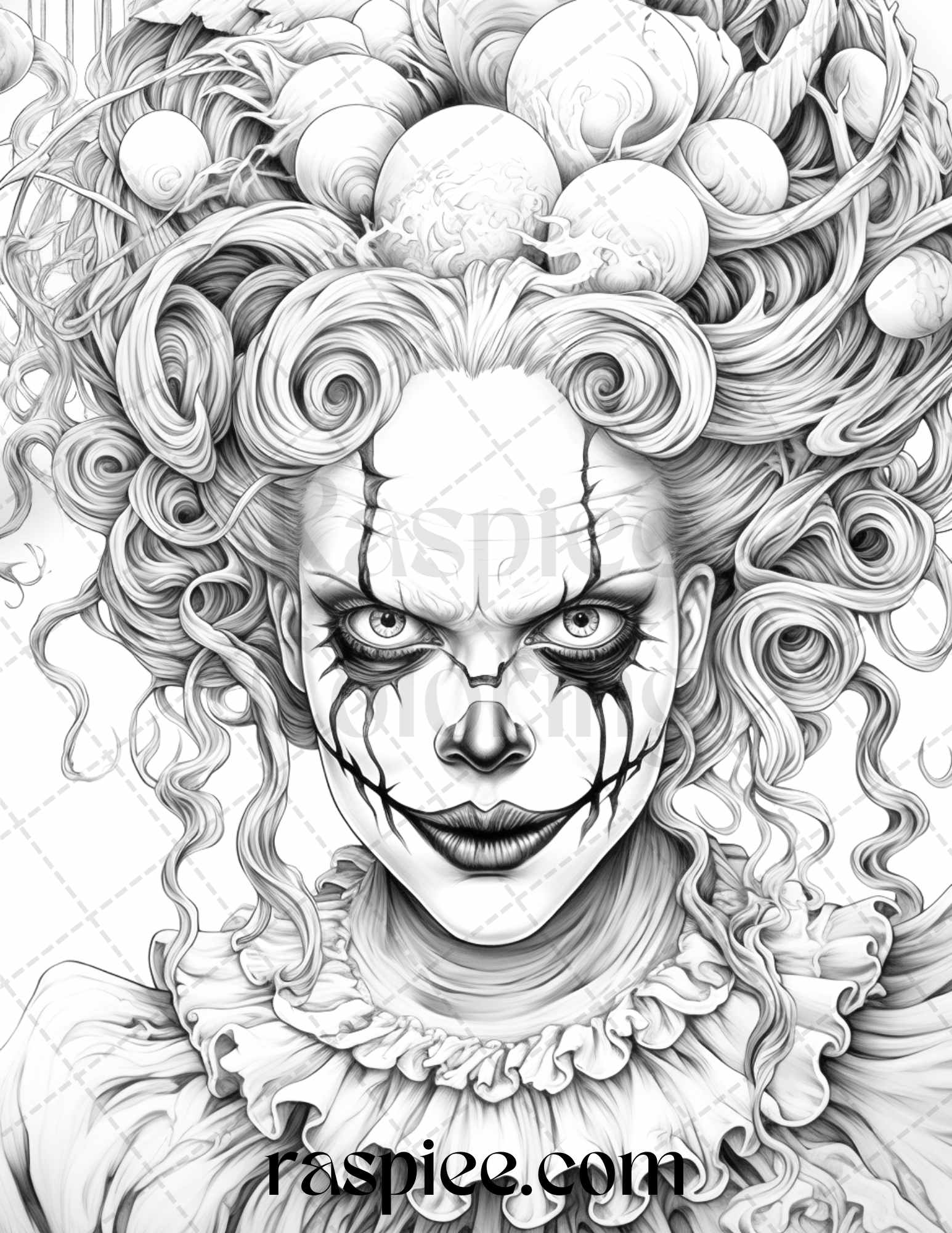 Scary clown girls grayscale coloring pages printable for adults pd â coloring